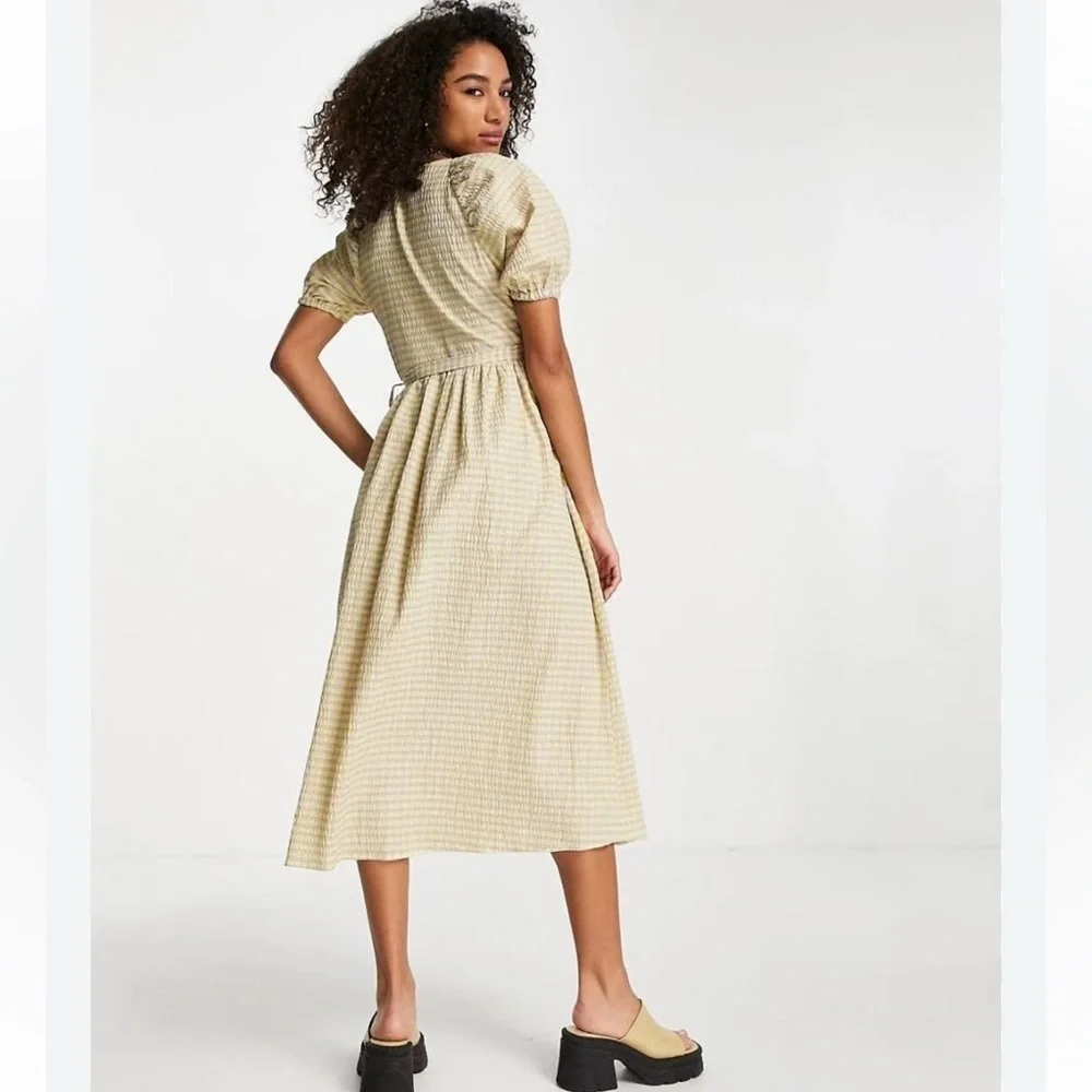 TOPSHOP Seersucker Check Wrap Dress Size 8